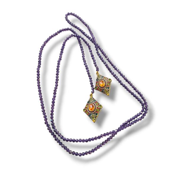 HEIDI DAUS Long Purple Crystal Beaded Lariat Necklace Retired $259 Layering - Picture 1 of 10
